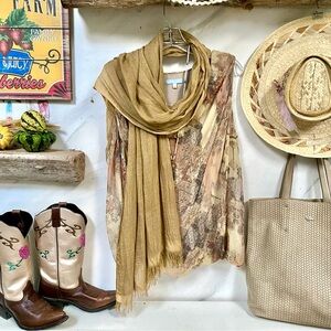 Gauzy sheer scarf/wrap w harvest fall thanksgiving prairie vibe